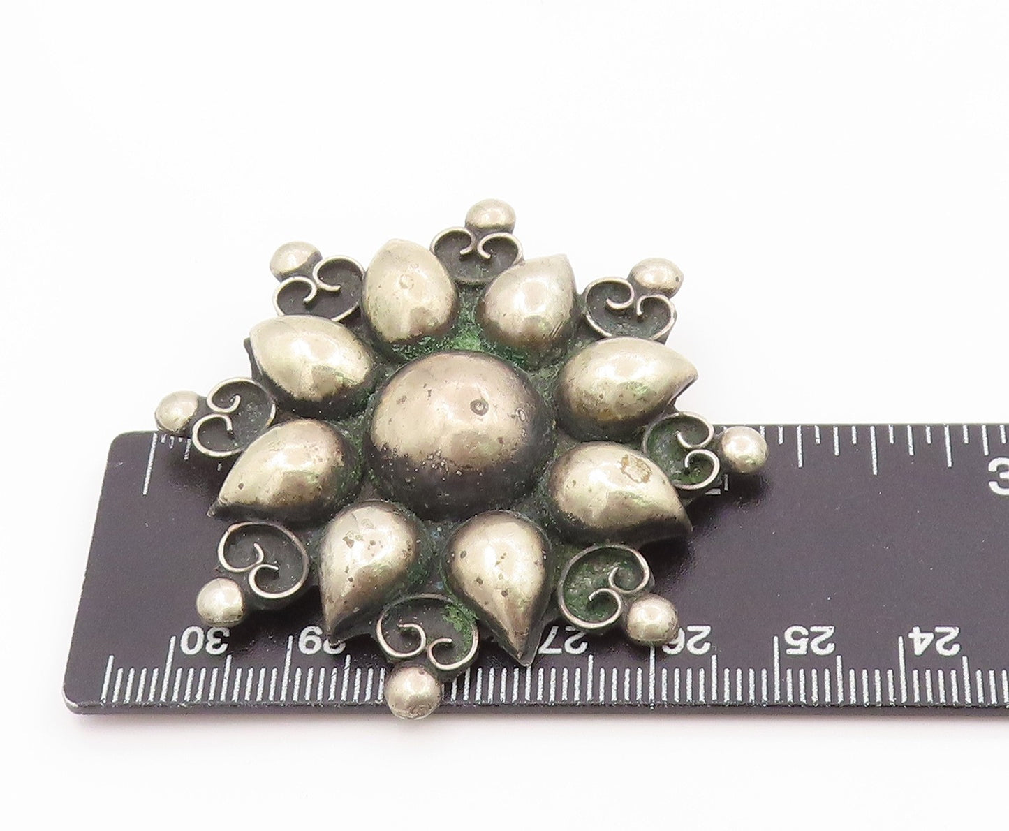 925 Sterling Silver Vintage Brooch Pin MEXICO Classic Floral Sunburst  BP12504