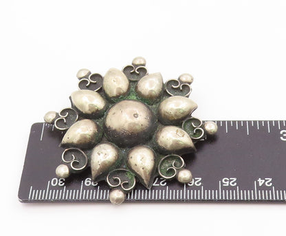 925 Sterling Silver Vintage Brooch Pin MEXICO Classic Floral Sunburst  BP12504