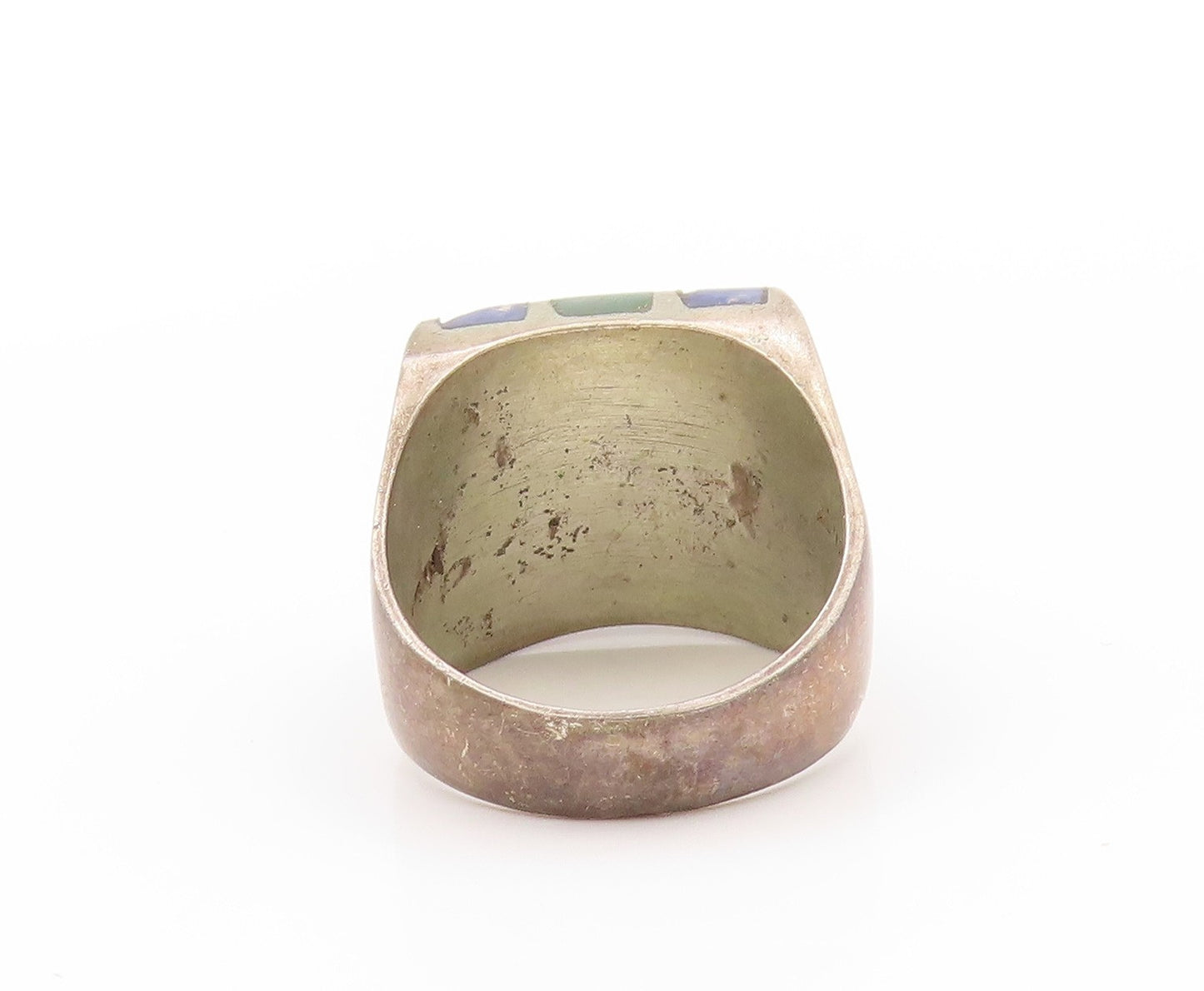 925 Sterling Silver Vintage Ring MEXICO 2 Tone Turquoise Inlay  Sz 9  RG32828