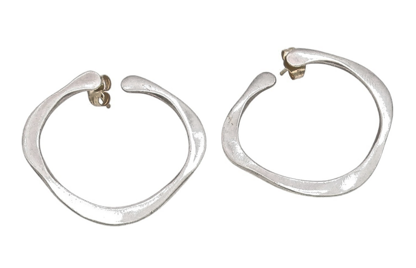 14k Gold & 925 Sterling Silver Vintage Earrings Minimalist Wavy Design  EG13941