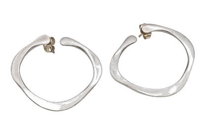 14k Gold & 925 Sterling Silver Vintage Earrings Minimalist Wavy Design  EG13941