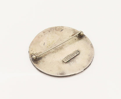 MMA 925 Sterling Silver Vintage Carved Joker Sun Face Round Brooch Pin BP10274
