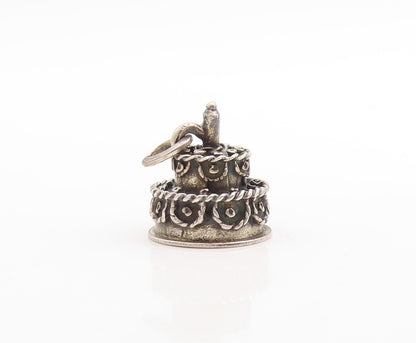 925 Sterling Silver Vintage Pendant Dark Tone Carved Cake Charm  PT23712