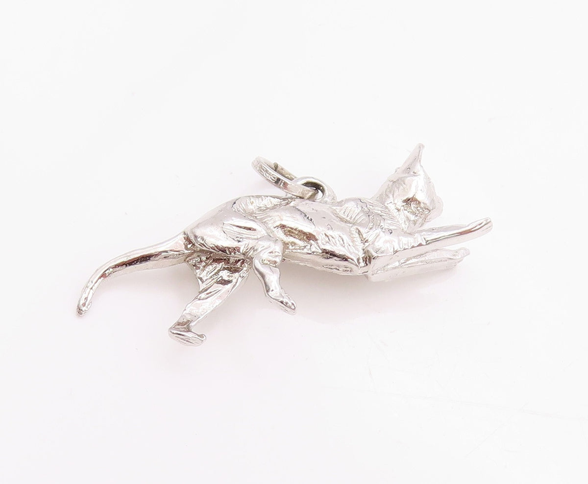 925 Sterling Silver Vintage Pendant 3D Playful Running Kitten Charm  PT24778