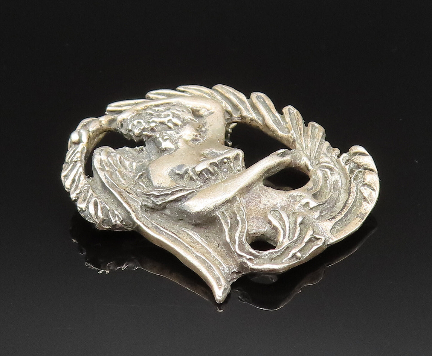 925 Sterling Silver  Vintage Antique Goddess Mermaid Brooch Pin  BP9627