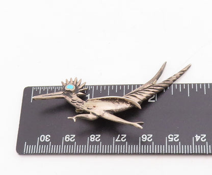 925 Sterling Silver Vintage Brooch Pin Larimar Eye Road Runner Bird  BP11466