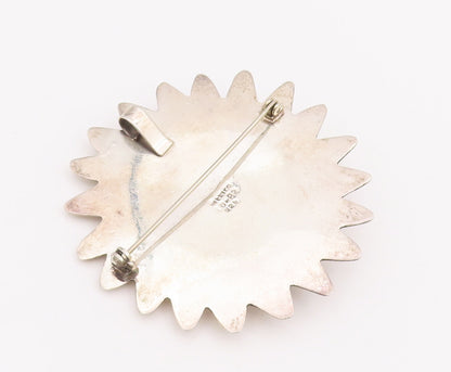 925 Sterling Silver Vintage Brooch Pin MEXICO Solid Carved Smiling Sun  BP11012