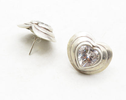 925 Sterling Silver  Vintage Cubic Zirconia Love Heart Drop Earrings  EG6674