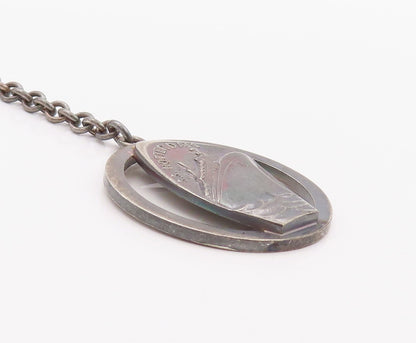 925 Sterling Silver Vintage Key Chain Dark Tone SS Rotterdam Ship Carved  TR3934