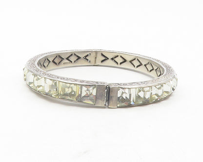 925 Sterling Silver  Vintage Cubic Zirconia Floral Bangle Bracelet  BT4761