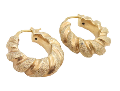 925 Sterling Silver Vintage Earrings Gold Plated Twisted Rope Carved  EG13191
