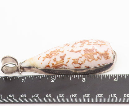 925 Sterling Silver Vintage Pendant Large Heavy Brown White Sea Shell  PT23198