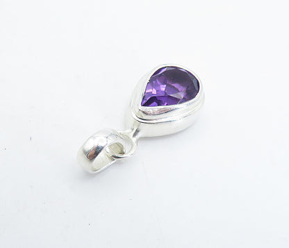 925 Sterling Silver Faceted Pear Shape Amethyst Shiny Drop Pendant PT5045