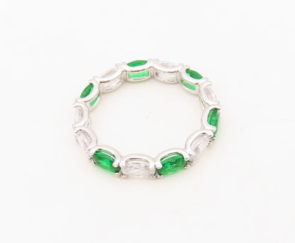 925 Sterling Silver Vintage Ring Oval Green & White CZ 360 Band  Sz 7  RG30408