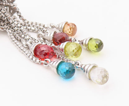 925 Sterling Silver Vintage Earrings CZ & Dangling Gemstone Tassel Cut  EG13454