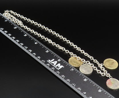 925 Sterling Silver  Vintage Two Tone Coin Rolo Chain Necklace  NE3867