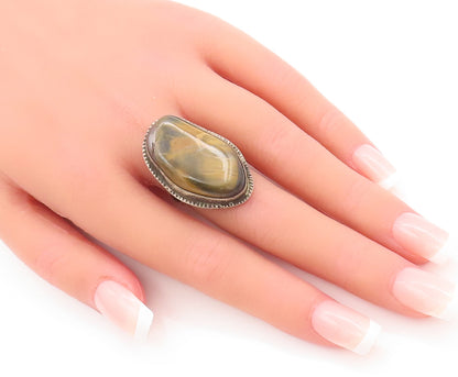 925 Sterling Silver Vintage Ring Amorphas Shape Tiger's Eye  Sz 7  RG28463