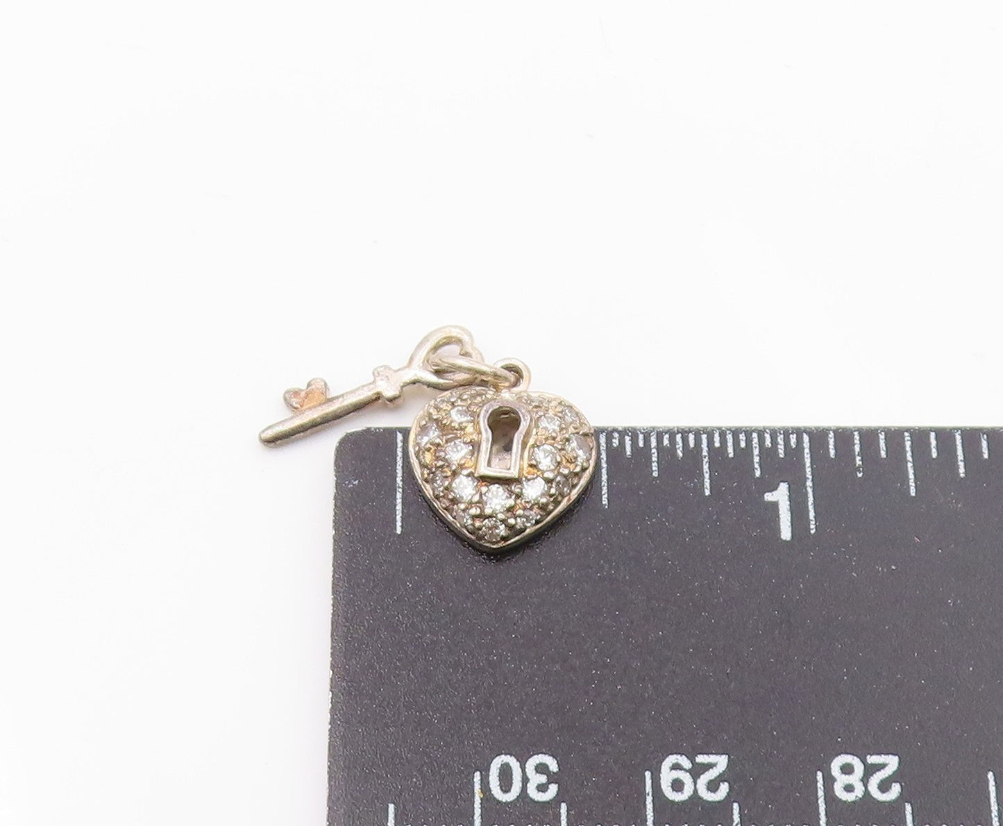 925 Sterling Silver Vintage Topaz Love Heart Lock & Key Charm Pendant PT21300