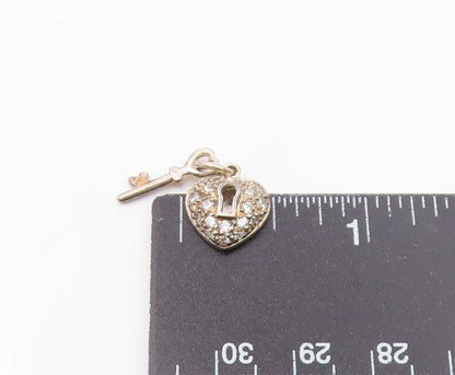 925 Sterling Silver Vintage Topaz Love Heart Lock & Key Charm Pendant PT21300