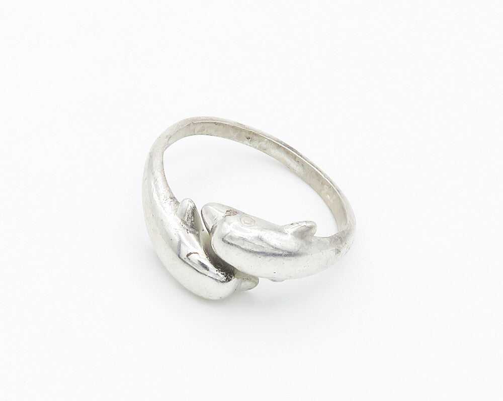 925 Sterling Silver  Vintage Shiny Dolphin Bypass Band Ring Sz 8.5  RG14933