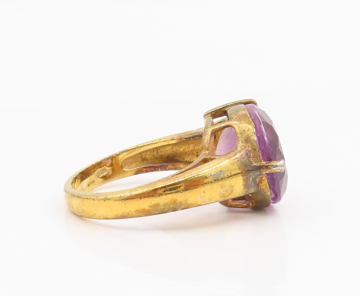925 Sterling Silver Vintage Ring Gold Plated Amethyst & CZ Band  Sz 7  RG35286