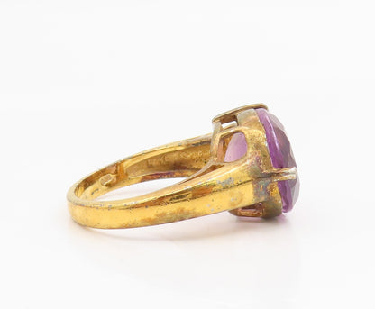 925 Sterling Silver Vintage Ring Gold Plated Amethyst & CZ Band  Sz 7  RG35286