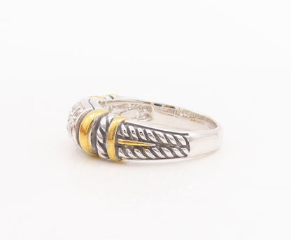 925 Sterling Silver Vintage Ring Solid Etched Inlay Cubic Zirconia Sz 7  RG28676