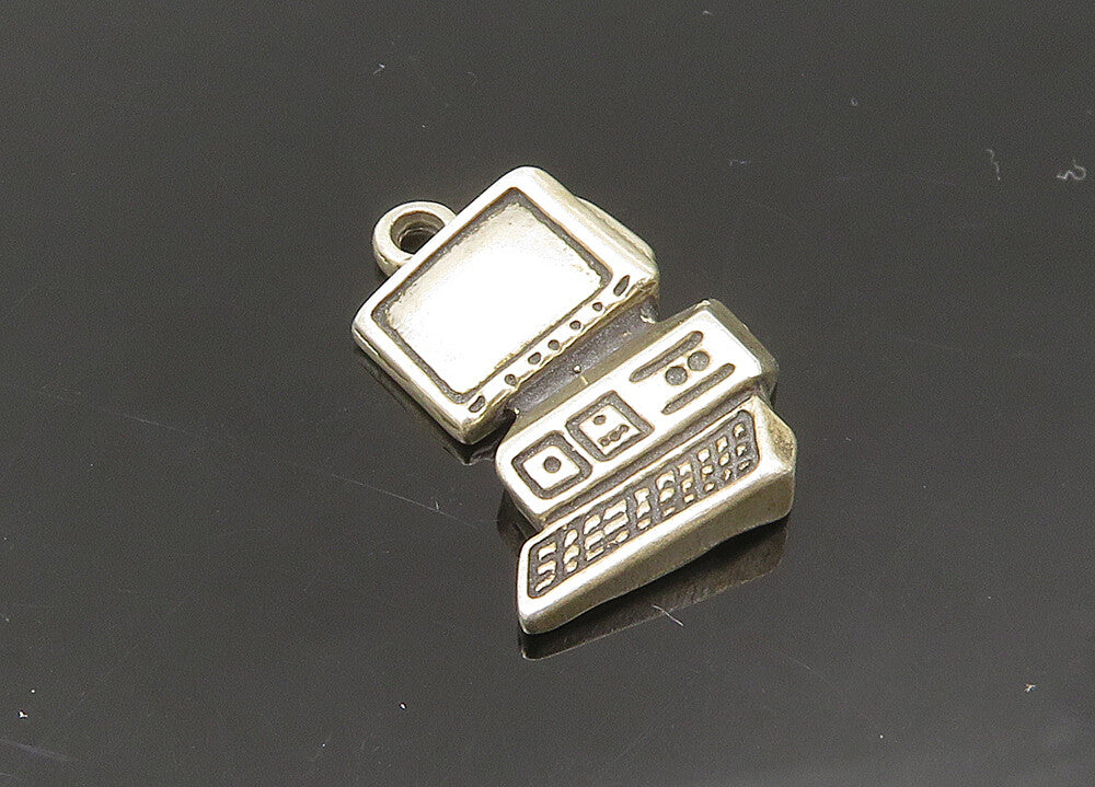 925 Sterling Silver  Vintage Desk Top Computer Petite Pendant  PT17974