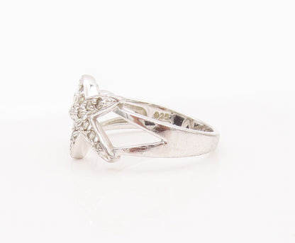 925 Sterling Silver Vintage Ring Solid & Topaz Star Carved Ends  Sz 7  RG27709