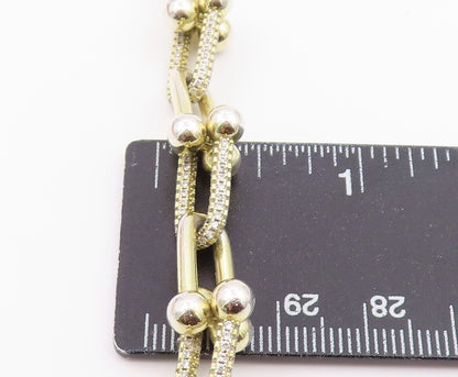 925 Sterling Silver Vintage Bracelet Gold Plated CZ Geometric U Link  BT12191