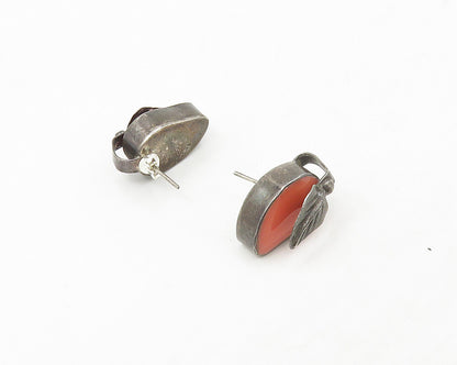 925 Sterling Silver Vintage Rhodochrosite Floral Leaf Drop Earrings EG9095