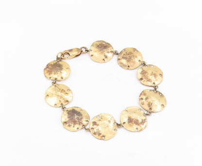 925 Sterling Silver Vintage Bracelet Gold Plated Etched Circular Link  BT11682