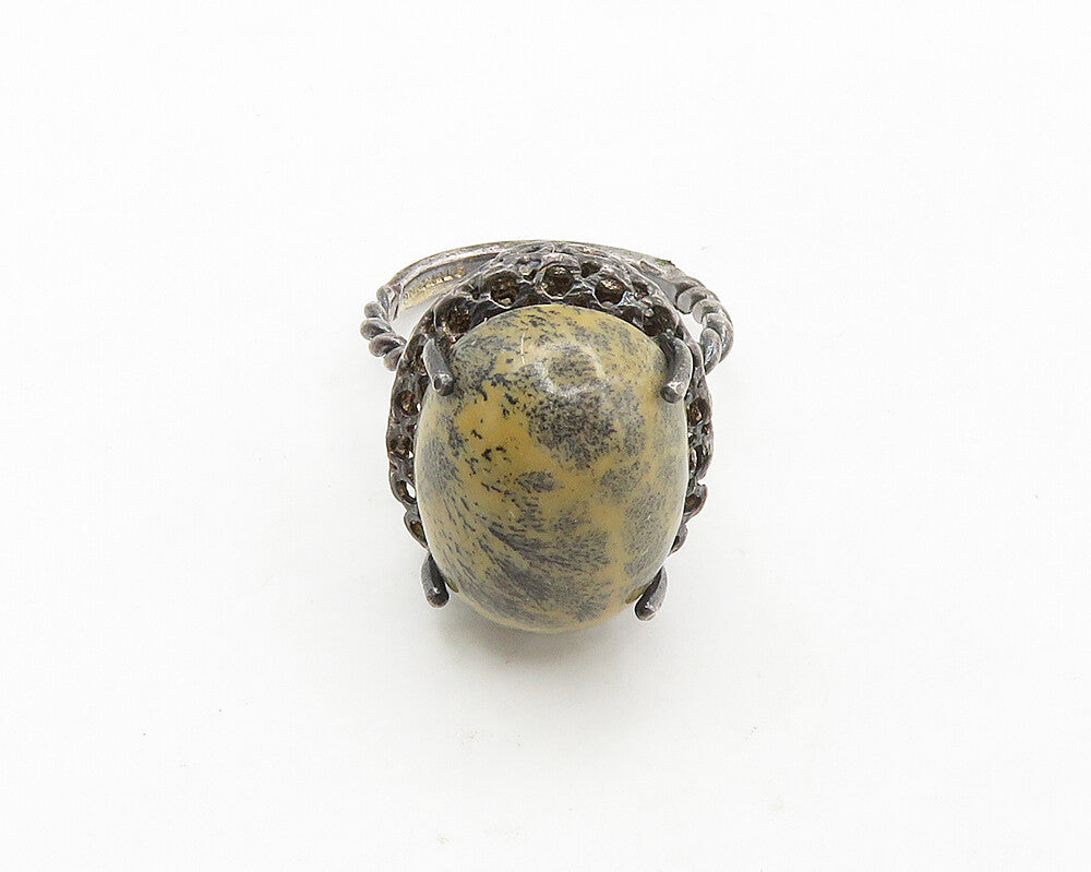 925 Sterling Silver   Vintage Cabochon Cut Jasper Cocktail Ring Sz 6  RG17258