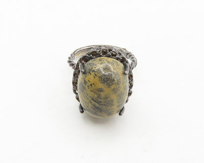 925 Sterling Silver   Vintage Cabochon Cut Jasper Cocktail Ring Sz 6  RG17258