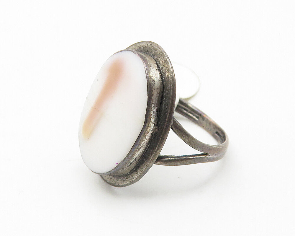 925 Sterling Silver  Vintage Enamel Dark Tone Split Band Ring Sz 3.5  RG10681