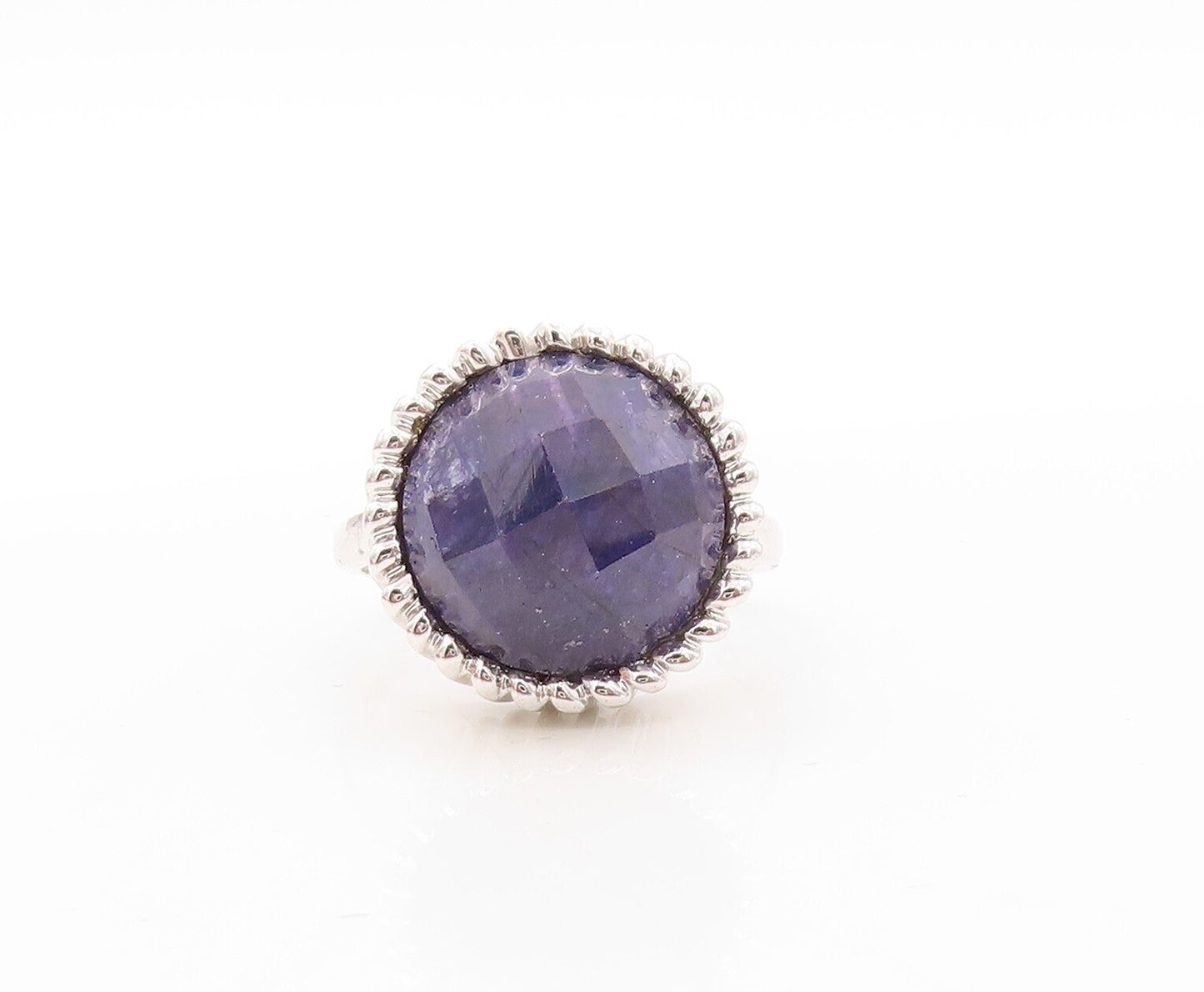 925 Sterling Silver Vintage Ring Designer Fence Carved Gemstone  Sz 7  RG30947