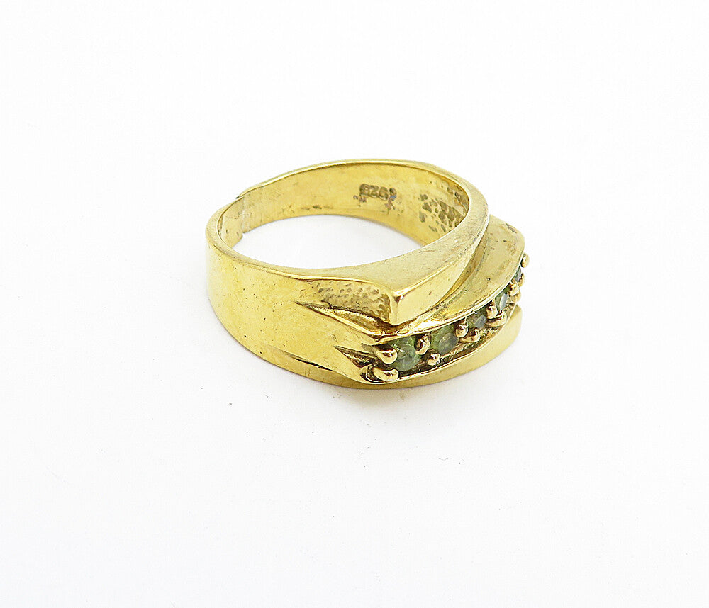 925 Sterling Silver  Vintage Topaz Shiny Gold Plated Band Ring Sz 7.5  RG4441