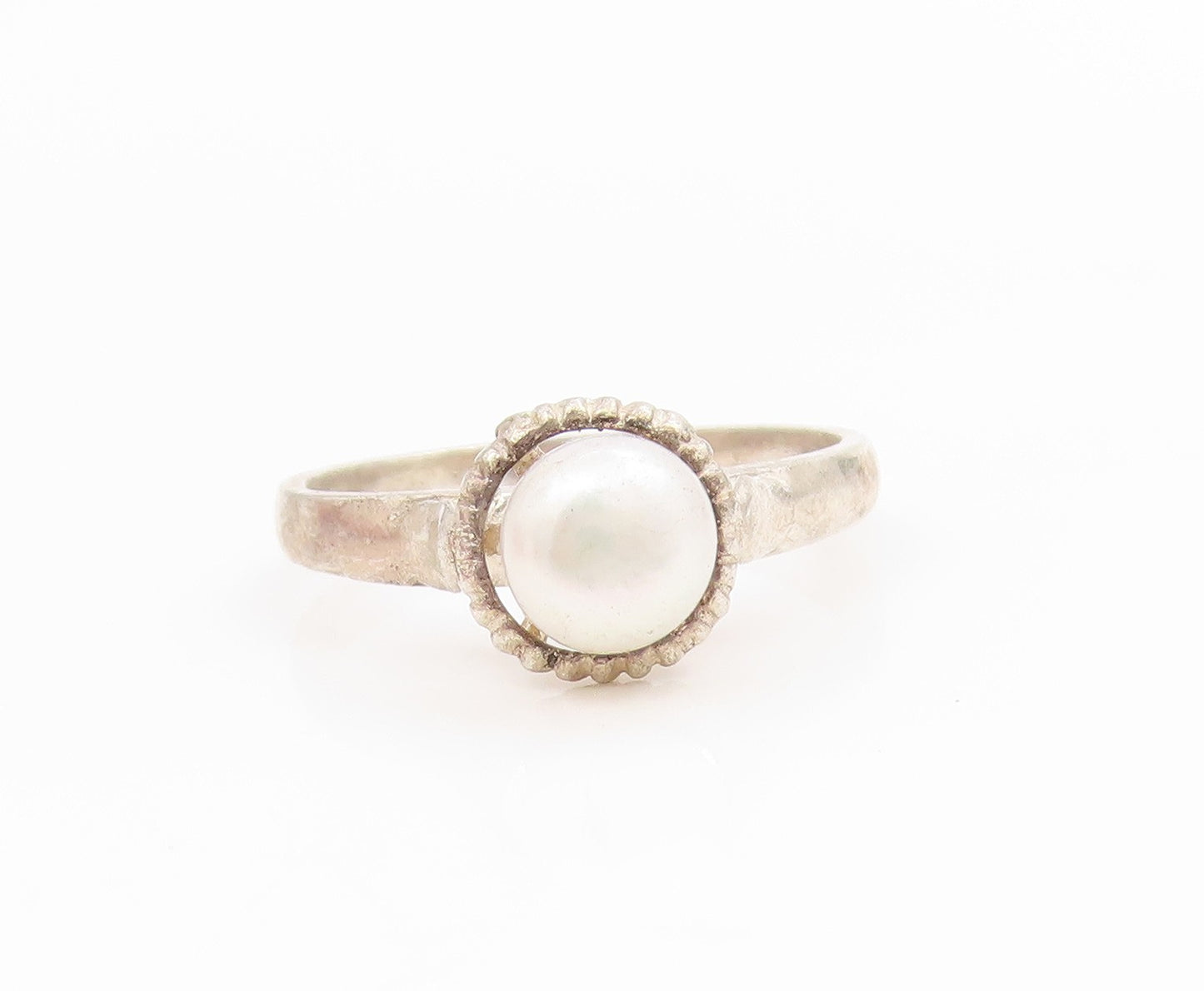 925 Sterling Silver Vintage Ring Elegant Pearl Solitaire Band  Sz 6.5  RG34593