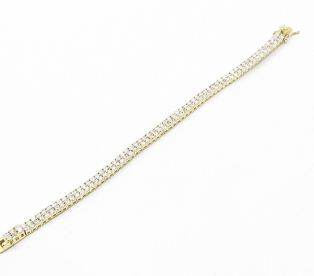 925 Sterling Silver  Shiny Cubic Zirconia Gold Plated Tennis Bracelet  BT6068