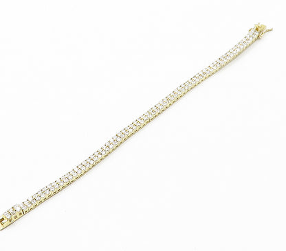 925 Sterling Silver  Shiny Cubic Zirconia Gold Plated Tennis Bracelet  BT6068
