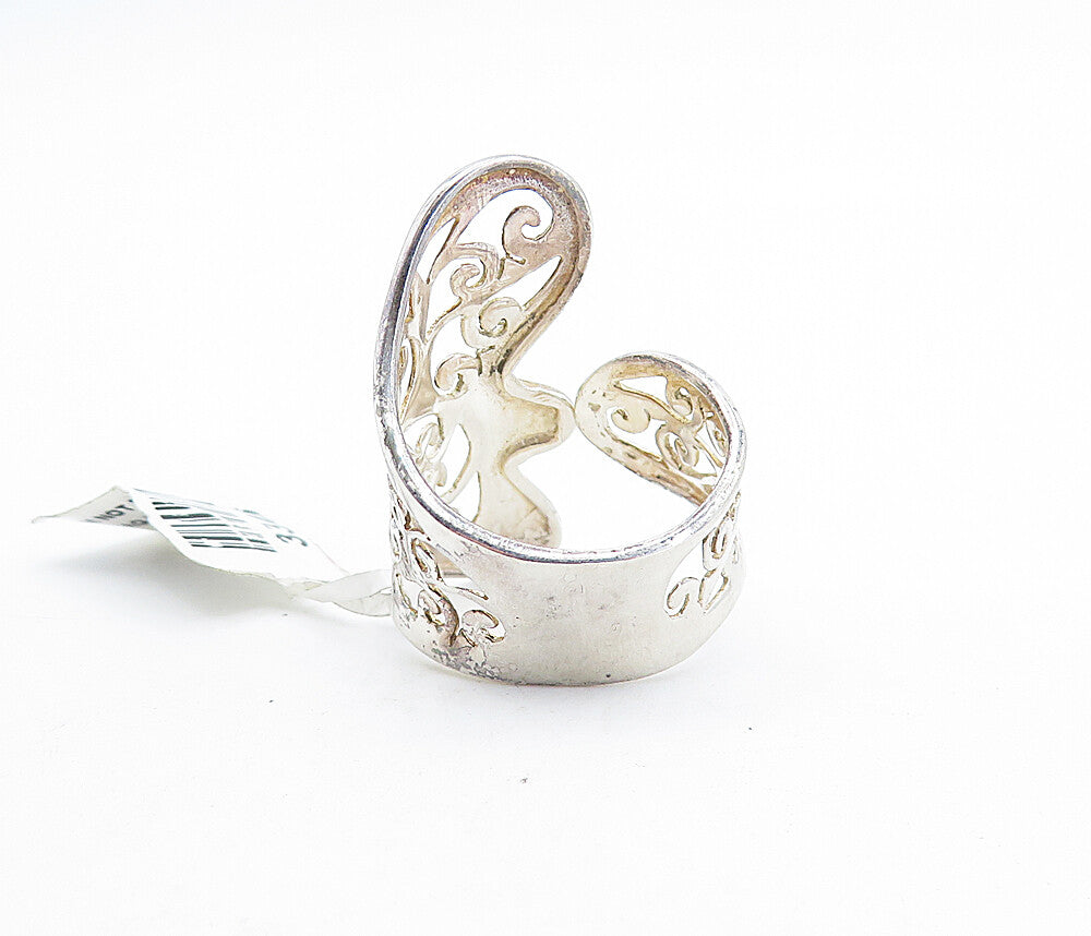 925 Sterling Silver Polished Swirl Floral Leaf Vine Bypass Ring Sz 6 RG6869