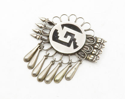 MEXICO 925 Silver  Vintage Cutout Design Floral Dangling Brooch Pin  BP4922