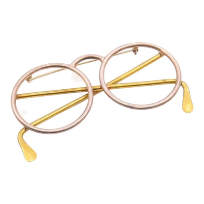 925 Sterling Silver  Vintage Two Tone Eye Glasses Motif Brooch Pin  BP8221