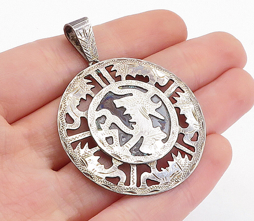 PERU 925 Sterling Silver  Vintage 2 Tone Traditional Design Brooch Pin  BP1838