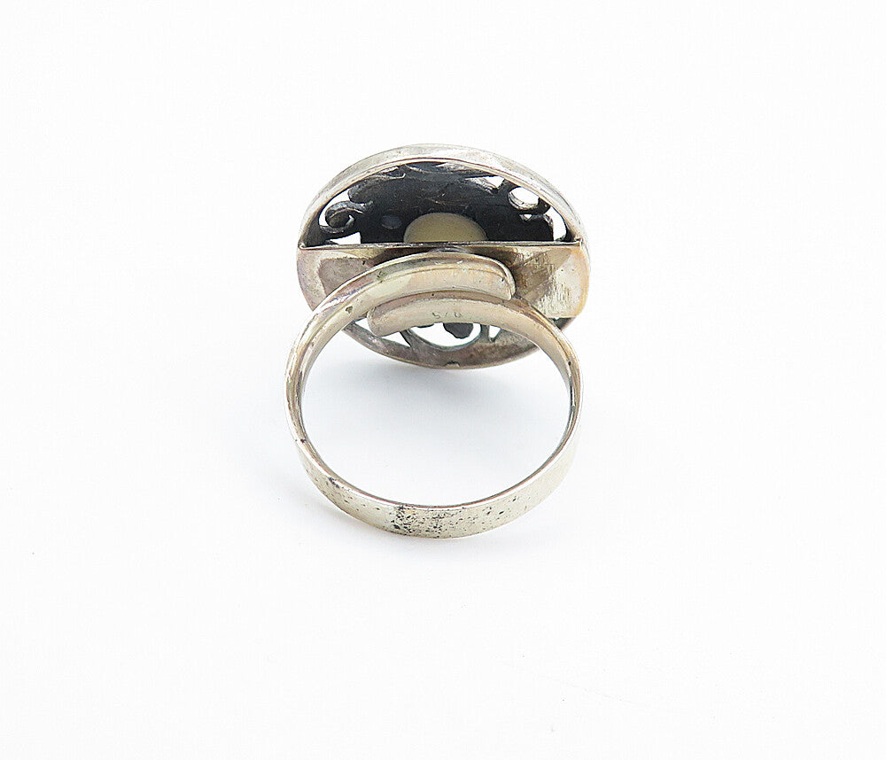 925 Sterling Silver  Vintage Mother Of Pearl Swirl Cocktail Ring Sz 6  RG7978