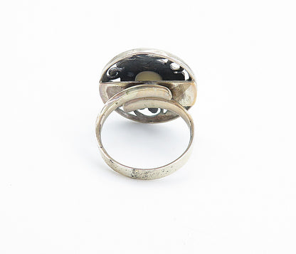 925 Sterling Silver  Vintage Mother Of Pearl Swirl Cocktail Ring Sz 6  RG7978