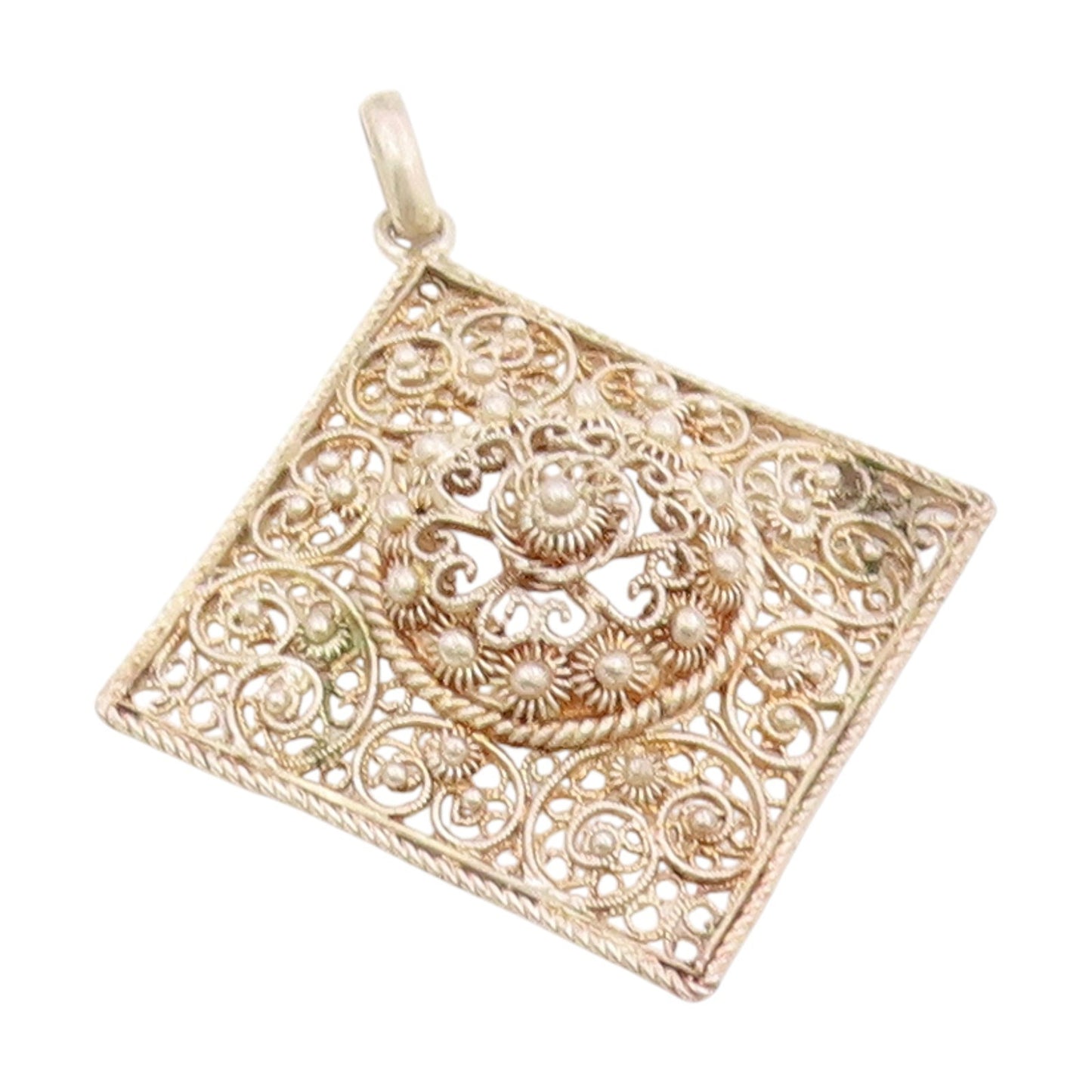 925 Sterling Silver Vintage Pendant TOPAZIO Intricate Floral Filigree  PT25679