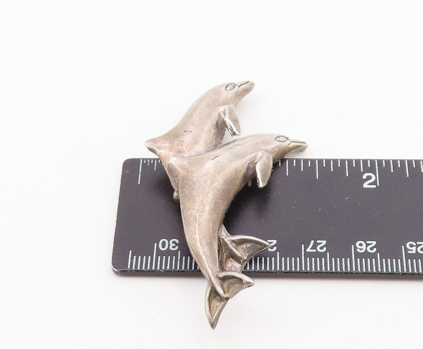 925 Sterling Silver  Vintage Two Leaping Dolphins Animal Brooch Pin  BP6511