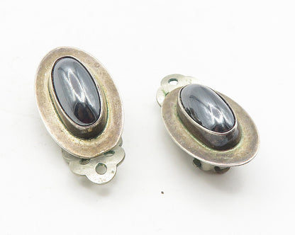 INCA NAVAJO 925 Sterling Silver  Vintage Hematite Non Pierce Earrings  EG5957