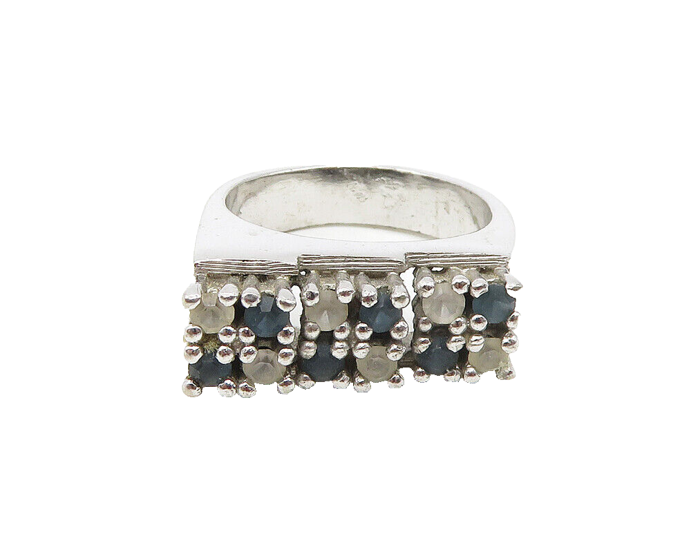 925 Sterling Silver  Blue & White Topaz Graduated Band Ring Sz 8  RG17473